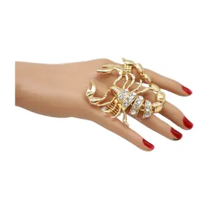 Women Slave Ring Fashion Jewelry Metal Long Scorpion Elastic Band 2 Fingers Gold + Silver