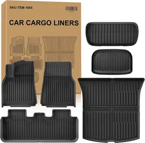 2025 New Juniper Edition Car Floor Mats for Model Y, 5-Seater 6-Piece All-Weather TPE Waterproof Anti-Slip Set with Front, Rear & Trunk Cargo Liners, Factory-Fit Full Cover