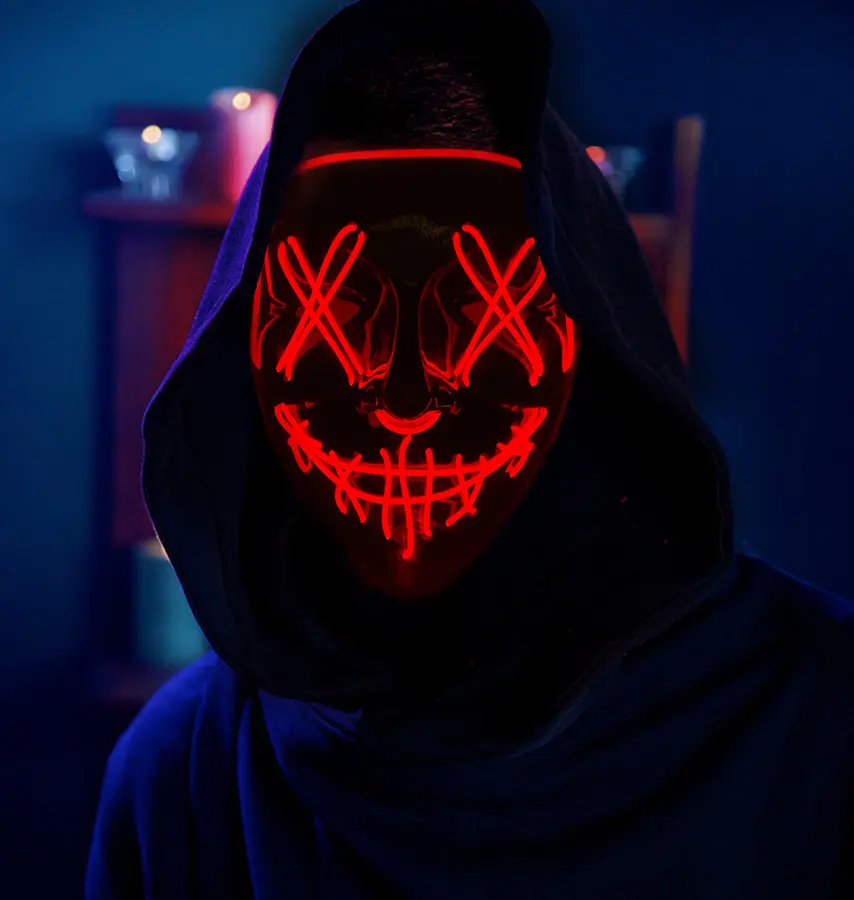 Spooky Scary White LED Lights Halloween Adult Face Mask with 4 Lighting Modes - Halloween Costume Accessory, Bonfire Gift, Festival Party Supplies