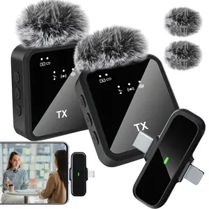 Wireless Lavalier Microphone for iPhone iPad TypeC Lapel Mics Plug-Play 2.4G Ultra-Low Delay Built-in Noise Reduction Chip Working Time for Video Recording Interview Podcast Vlog Live Streaming Mic