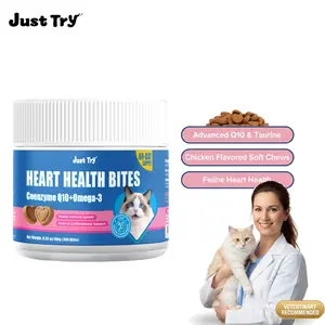 Just Try Coenzyme Q10 Heart Healthy Bites for Cats – Advanced Q10 & Taurine Supplement, Chicken Flavored Soft Chews for Feline Heart Health, 300 Count