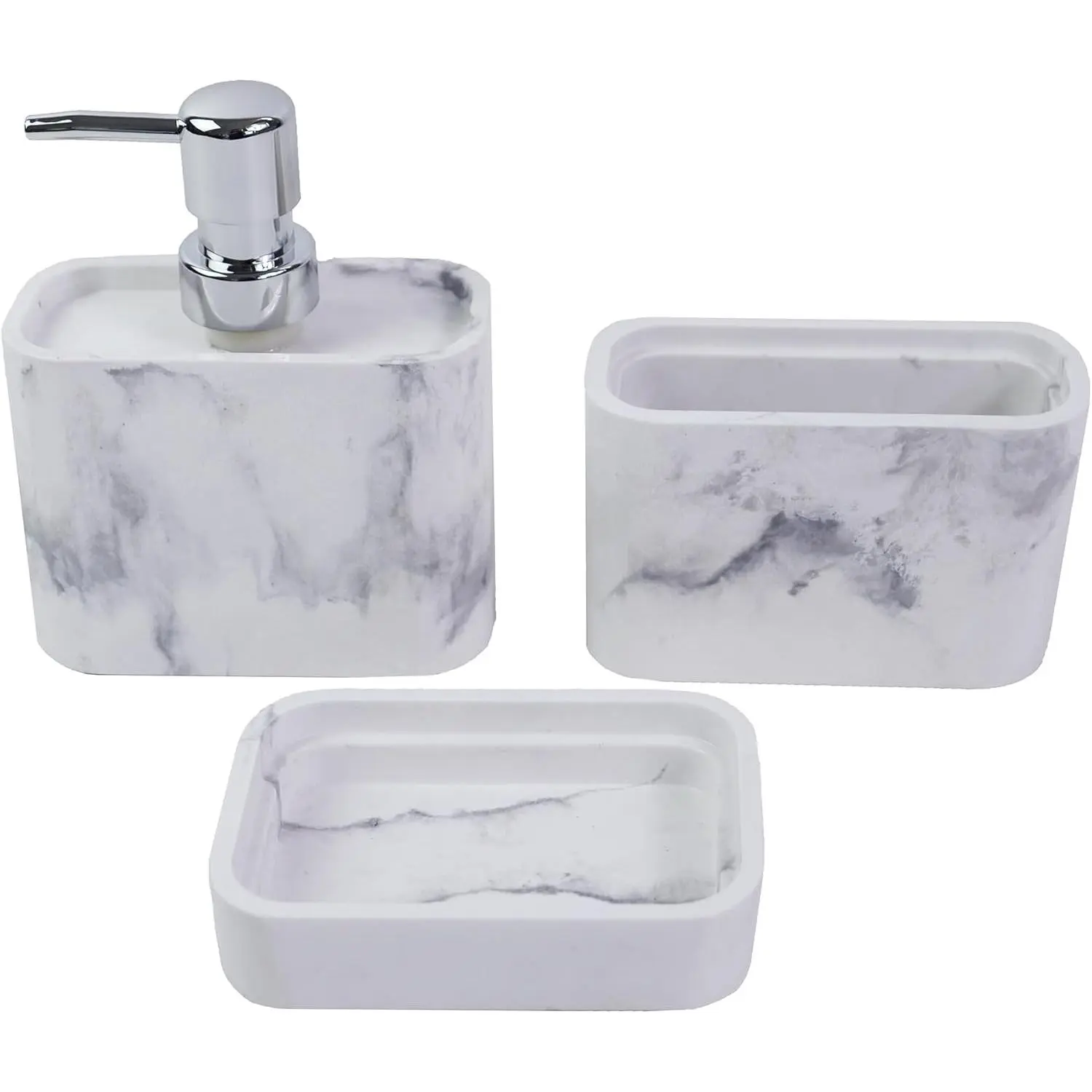 Hymmah Marble Pattern Bathroom Accessories Set, Toothbrush Holdr Set, 3 Pieces Resin Bathroom Set with Toothbrush Holder, Soap Dispenser, Soap Dish,Tumbler (Marble)