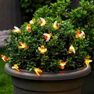 Spring outdoor solar bee string lights, 50-LED bee string lights for patios, gardens, corridors/lawns, outdoor parties, and graduation season wedding decorations; IPX4 waterproof; suitable for Easter, Ramadan, Mother’s Day, and other holiday decor.