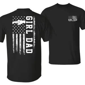 Girl Dad T-Shirt American Flag Pattern with Fist Strike Symbol Perfect Gift for Proud Daughter Father Patriotic Style 100% Cotton Unisex Classic Fit Men's Top