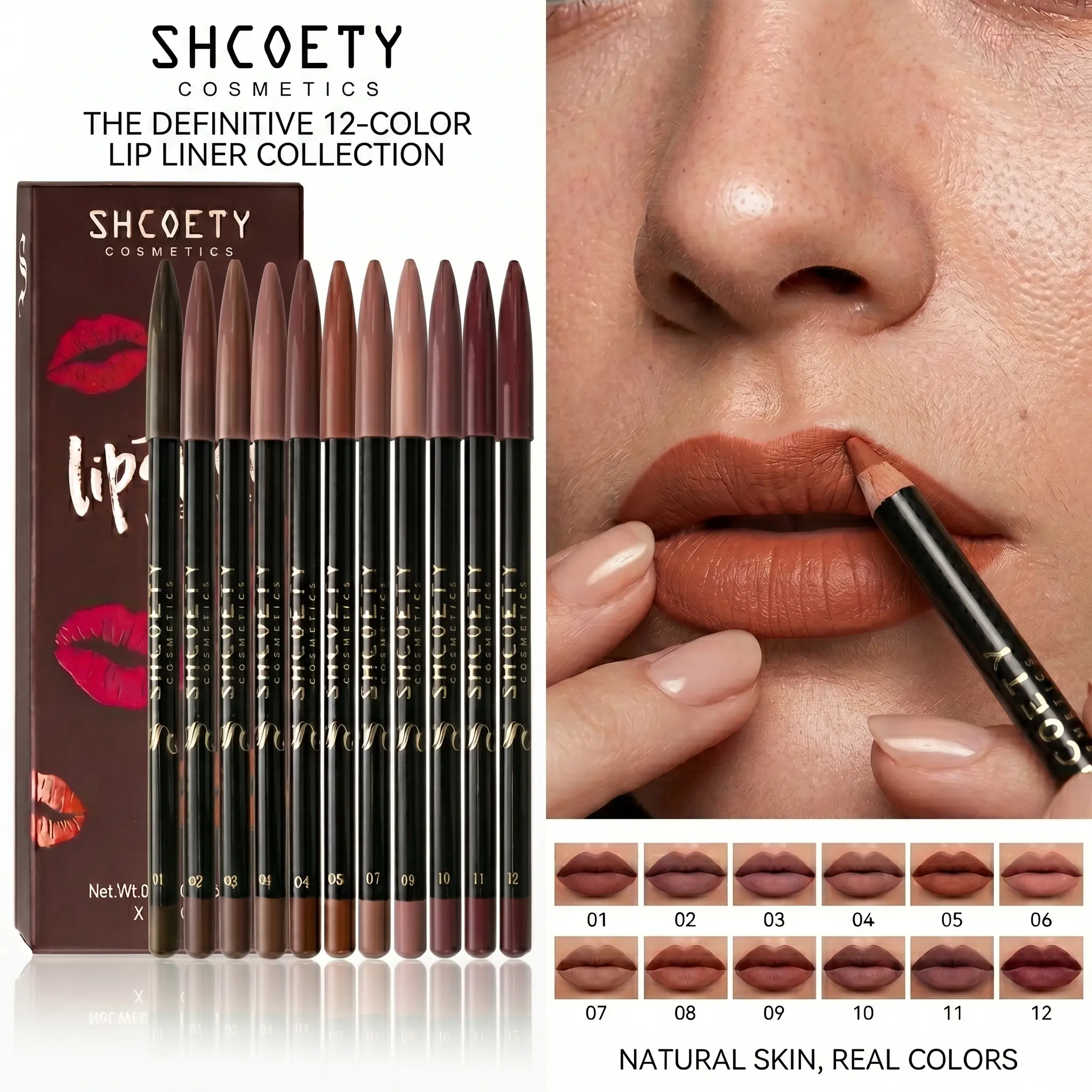 12-Piece 2-in-1 Lipliner & Lipstick Contour Combo Kit, Waterproof Creamy Matte Pencils, Long-Lasting Smooth Pigmented Multi-Pack in Vintage Nude & Brown Shades for Flawless Finish, Lip Combo Kit, Lip Combo Kits backtoschool
