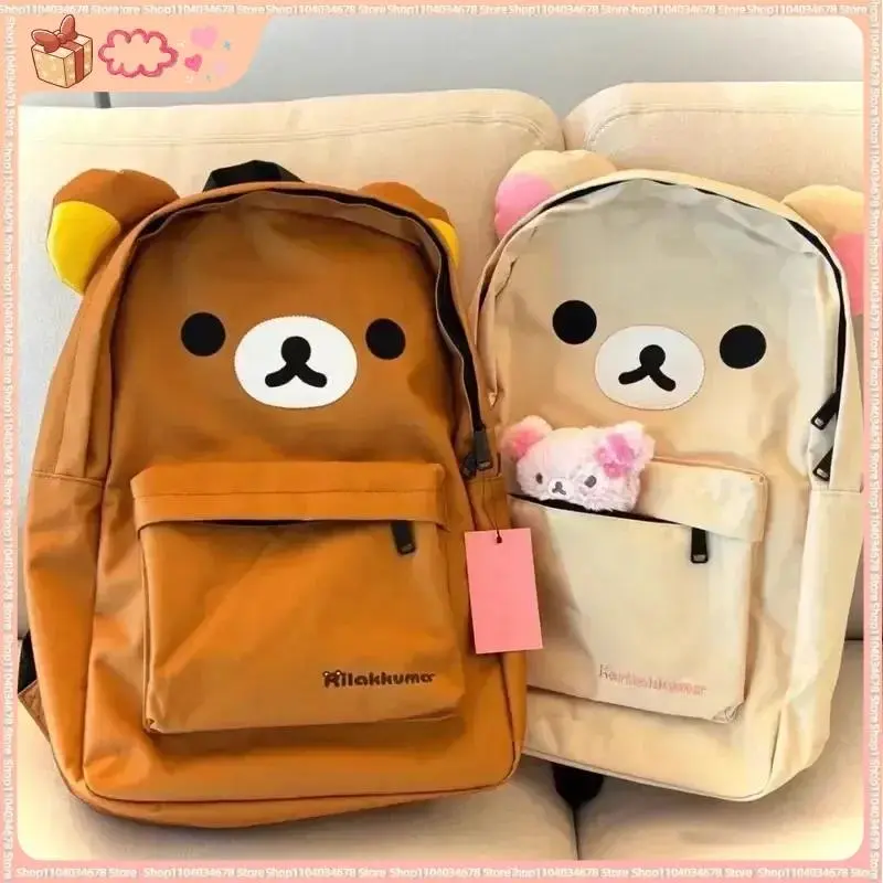 Kawaii Rilakkuma Bear Large-Capacity Stylish Youth Backpack, Cute Crossbody-Shoulder Bag for Students, Festive & Party Supplies Gift