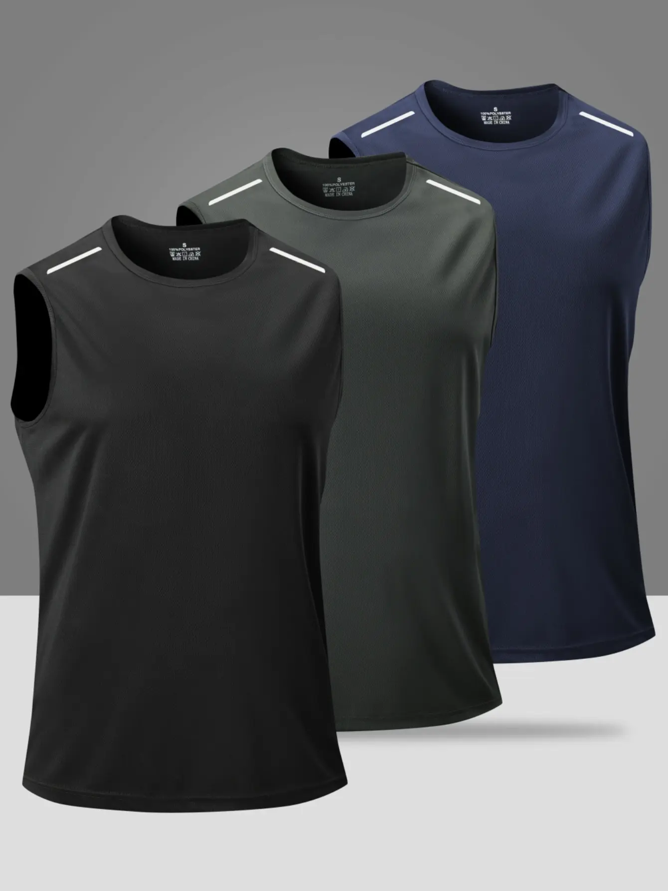 Three piece summer sleeveless sports tank top, quick dry fabric with reflective shoulder stripes, stylish design, breathable and comfortable, essential for outdoor fitness. Athletic Workout Clothing Athletic Style Activewear summervibes,