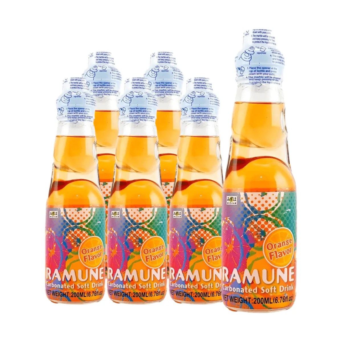 MIZUHO Japanese Ramune Orange Soda 200ml (6-Pack) - Authentic Japanese Citrus Flavor