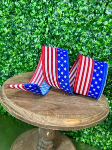 2.5 Inch By 10 Yard Red White And Blue Stars And Stripes Ribbon