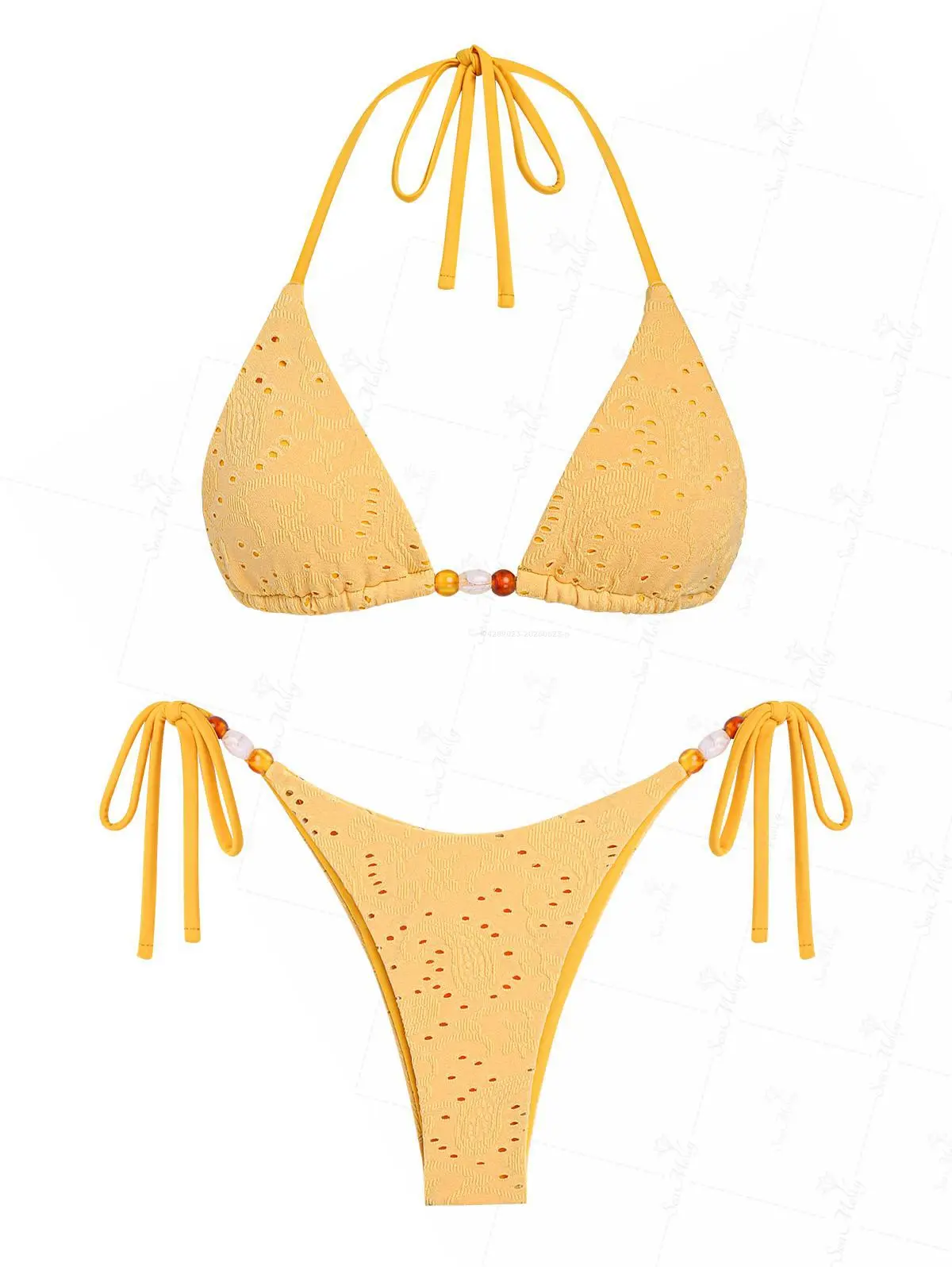 SEAMOLY Women's Bohemian Paisley Print Bathing Suits, 2-Piece Triangle Halter Set with Beaded Ties, Swimsuits Bikinis for Festivals, Stretch, Elastane, Adjustable Ties, Two-Pieces backtoschoolshopping