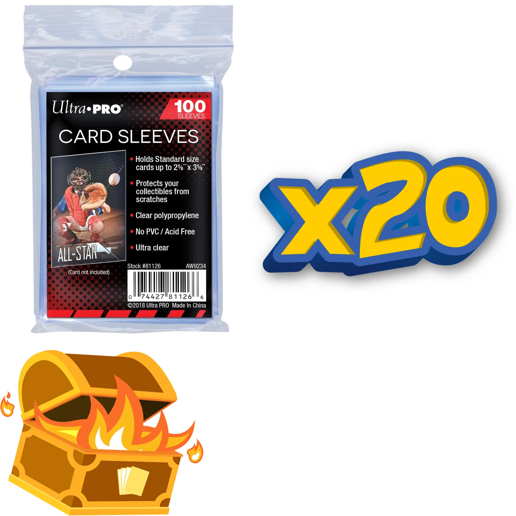 Ultra Pro Polypropylene Soft Trading Card Sleeves - Plastic Protective Sleeves, Standard Penny Card Protection, 100-Count Packs (20 Total Packs), Compatible with Toploaders