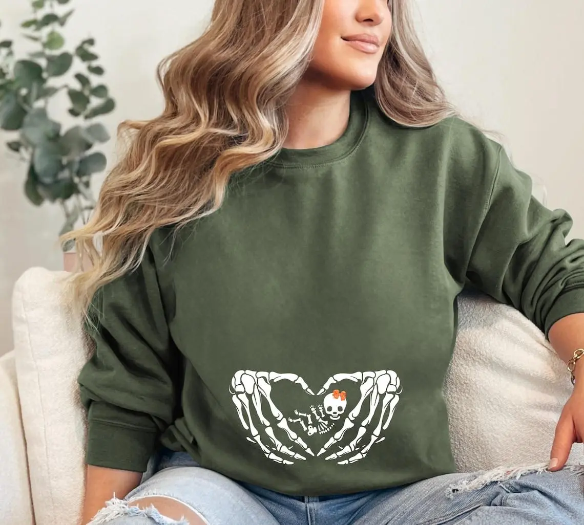 Pregnant Skeleton Sweatshirt Halloween Maternity Crewneck Halloween Pregnancy Announcement Sweatshirt Cute Halloween Pregnancy Sweatshirt