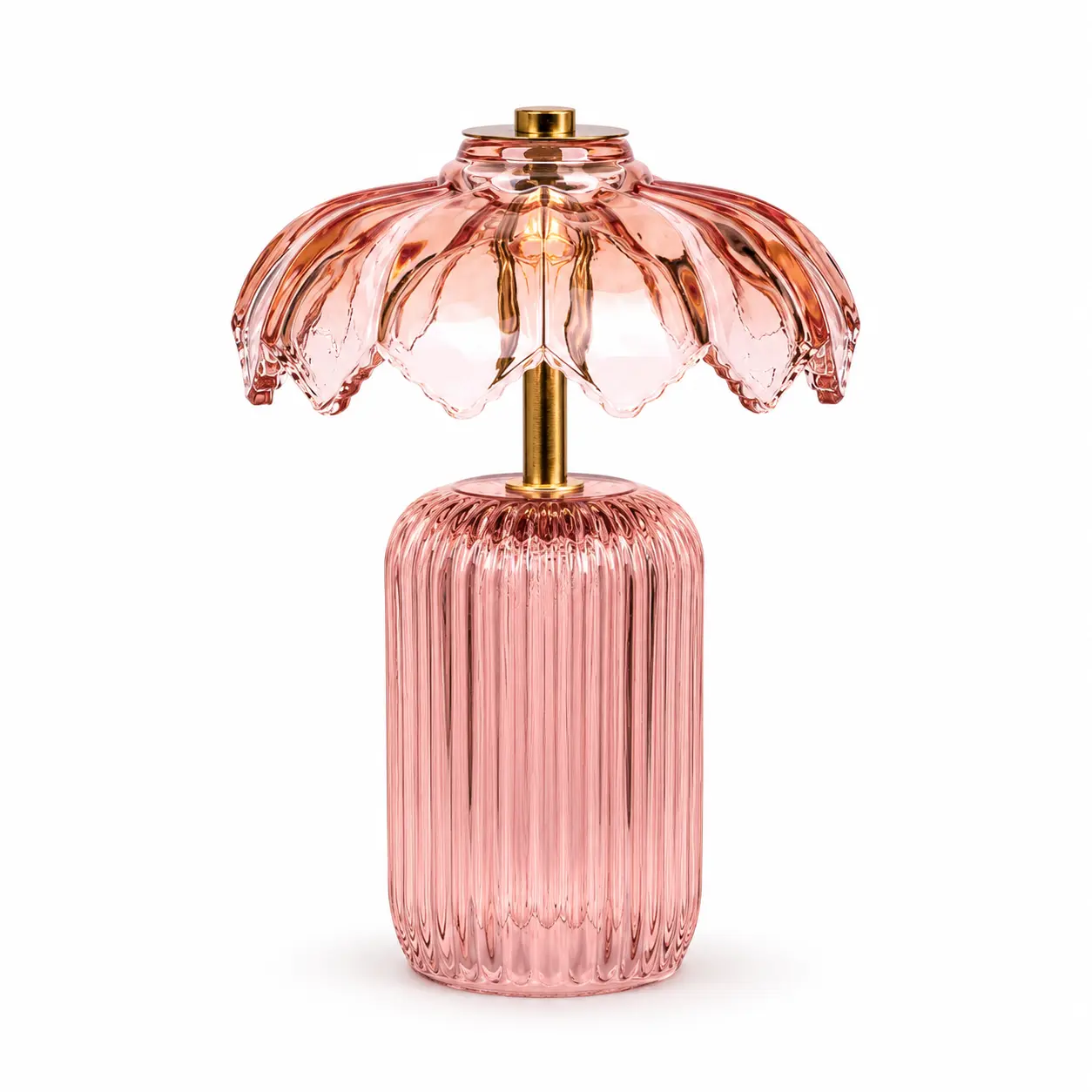 Camping Inspired Pink Glass Accent Lamp, Vintage Flower Table Light for RV, Cabin, Covered Patio and Outdoor Gathering Décor