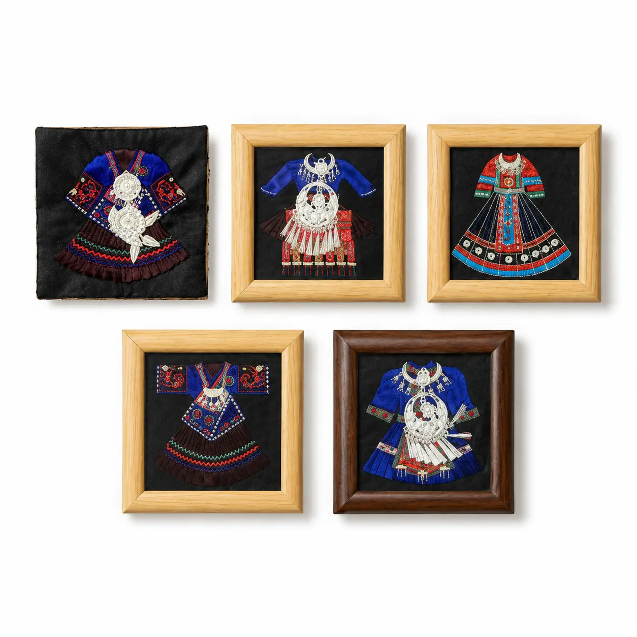 Handmade Miao Heritage Straight-Stitch Embroidery Textile Ornament, Cultural Home Decor and Gift, Collectible Room Decor, Home Ornament, Fabric, Shelf Decor