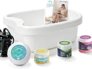 veicomtech Ionic Foot Bath Machine – Ion Foot Spa with Sea Salt & Citric Acid Descaler, 2 Arrays + 10 Tub Liners for Home & Salon | Refreshing Foot Cleanse