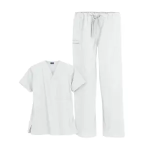 White Unisex Scrub Set | Durable Drawstring Medical Uniform for Nurses & Healthcare Professionals