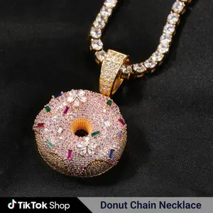 Circle Chain Donut Shape Pendant Zirconia CZ Hip Hop Jewelry for Men and Women Gift Party Daily Wear Accessory