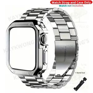 KAYKWONG'S 1 Stainless Steel Watch Band with 1 TPU Case, Solid Color Watch Band for Apple Watch Series 9/8/7/SE2/SE/6/5/4/3/2/1, Smart Watch Accessories, Wearable