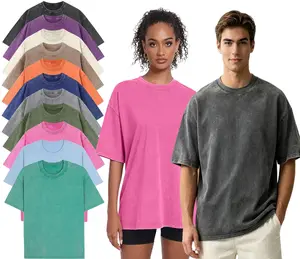 Men Women Oversized Acid Wash Tee Solid Color Heavyweight Cotton Streetwear