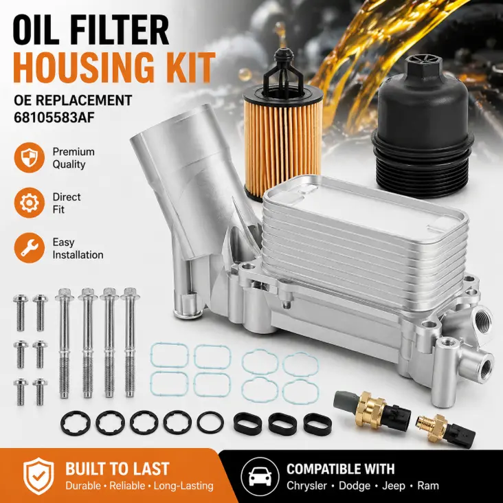 Leak-Proof Aluminum Oil Filter Housing - Replacement for Dodge Jeep Chrysler Ram 3.6L 2011-2016 Models| Durable