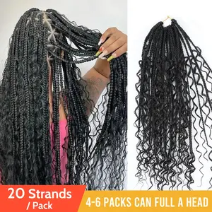 YGwigs Boho Crochet Box Braids with Human Hair Curls 20Strands Pre-Looped,4-6Packs Recommended,Save Time,Goddess Braids,Easy Install,Beginner-friendly