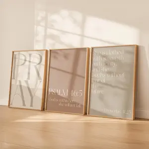 Neutral Christian Wall Art Set of 3 Prints | Bible Verse Printable Bundle | Minimalist Scripture Posters | Modern Religious Decor for Girls