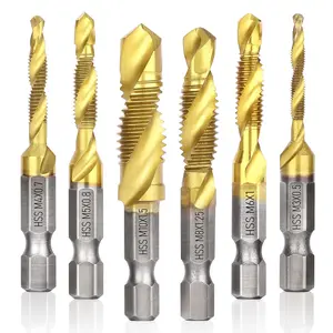 Tap drill bit set 6 Pack Metric Thread M3-M10 Screw Tapping Tool 1/4" Hex Shank Titanium Plated HSS Combination Drill and Tap Set