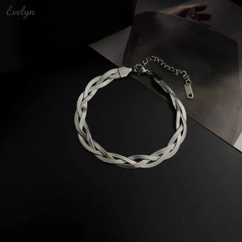 Triple Braided Flat Herringbone Snake Chain Bracelet,  Gold Silver 3 Tone Gold Silver Mixed Woven Wrist Band, Anti-Tarnish Stainless Steel Minimalist Stackable Wrist Jewelry for Women Daily Styling, Bracelets, Braided Chain Bracelets & Bangles