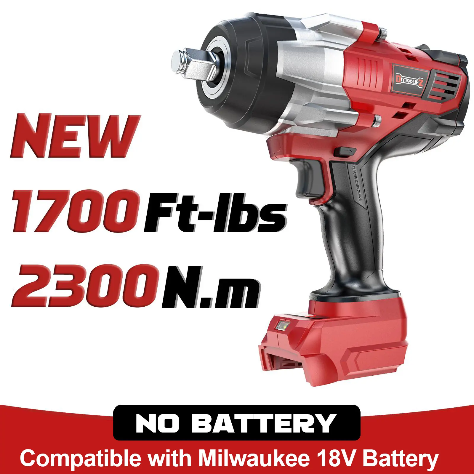 1700Ft-lbs (2300N.m) Cordless Impact Wrench 1/2" Compatible with Milwaukee 18V Battery(No Battery!!), Brushless Impact Gun with 4 Modes & LED Light for Car, Truck Powerful backtoschool