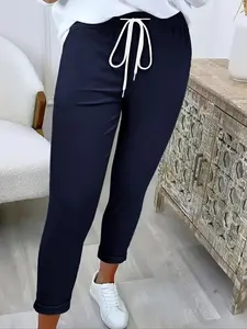 Women's Solid Color Adjustable Drawstring Waist Pants, Casual Comfy Trousers for Summer, Fashion Women's Bottoms for Daily Wear