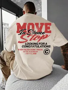 Unisex's Loose Letter Print Round Neck Drop Shoulder Tee, Street Casual Short Sleeve Streetwear Stylish T-shirt for Summer, Unisex's Tops for Daily Wear