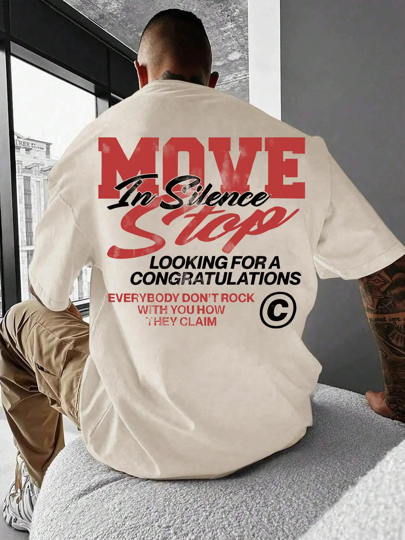 Unisex's Loose Letter Print Round Neck Drop Shoulder Tee, Street Casual Short Sleeve T-shirt for Summer, Unisex's Tops for Daily Wear