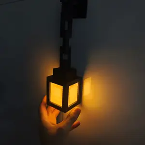 Pixel Mc Minecraft Style Lantern Night Light, LED Wall-Mountable Rechargeable Lamp, Role-Playing Bedside Light for Boys' Room Decor Nightlight
