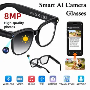 Multifunctional Smart Audio Glasses - Wearable Device with 8MP Camera, Photochromic Lenses, Button Touch Control, UV Protection, Hands-Free Photography/Video Recording, 160+ Languages Translation, Bluetooth for Travel & Outdoor Adventures, Multifunctional