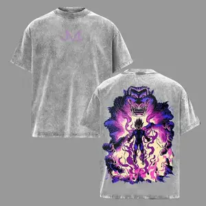 Men's Short-Sleeve Majin Vegeta DBZ Retro Vintage Unisex Oversize Acid-Washed Lightweight Cotton T-Shirt, Menswear Top, Anime Merch Gift for Anime Fans Crewneck Tshirt Streetwear