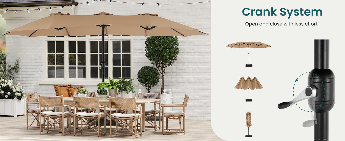 Large Patio Umbrellas with Base Included, Outdoor Double-Sided Rectangle Big Market Umbrella with Stand, Outside Umbrellas for Poolside Lawn Backyard.