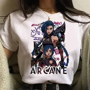 Jinx Arcane Monkey T Shirt Anime Cosplay Tees Women Men Unisex Grunge Aesthetic Short Sleeve Cartoon Print Summer Streetwear