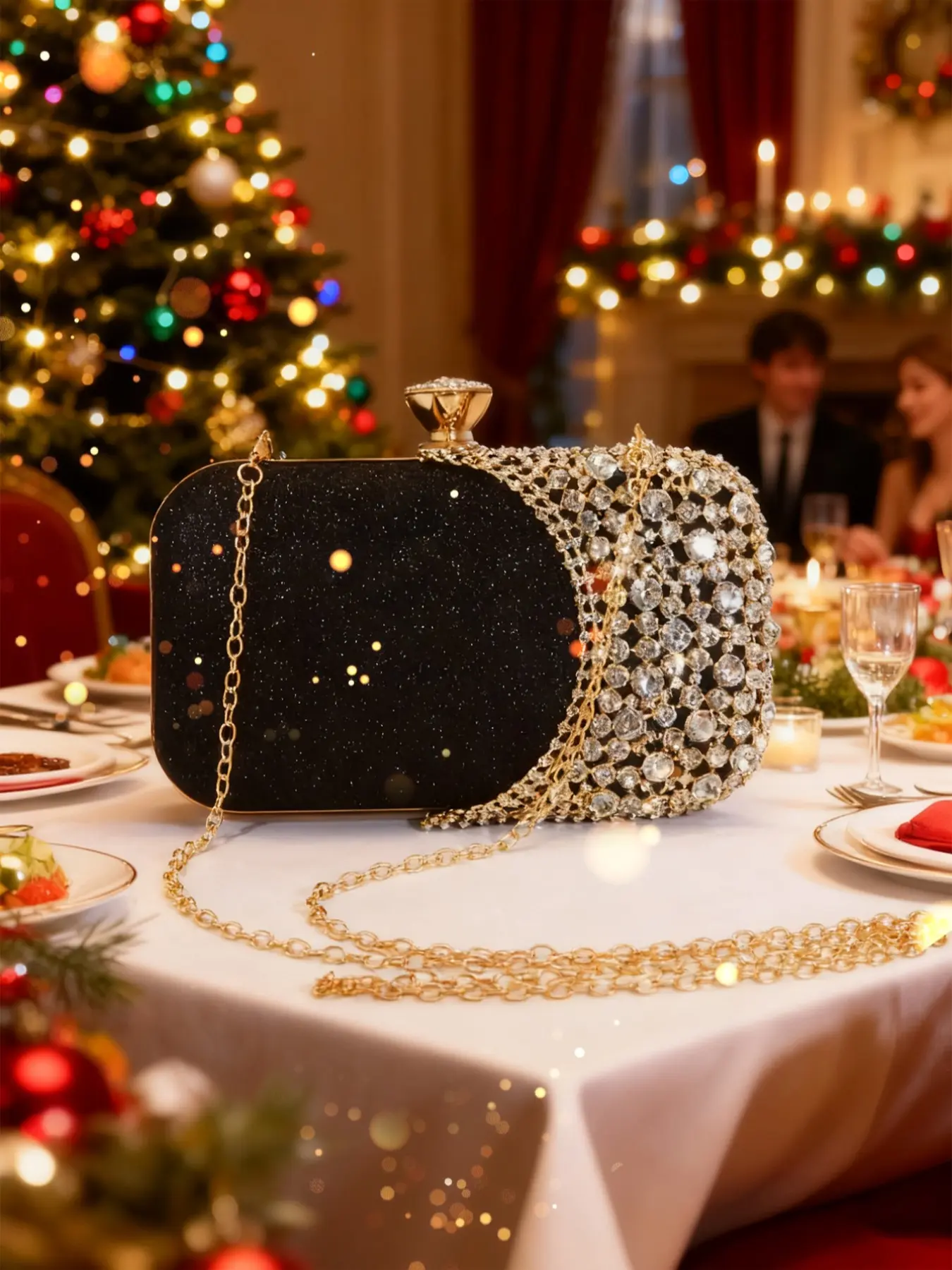 New Women's Evening Bag, Chain Shoulder Clutch, Small Square Handbag, Perfect for Weddings Parties Mother's Day Birthday Gifts