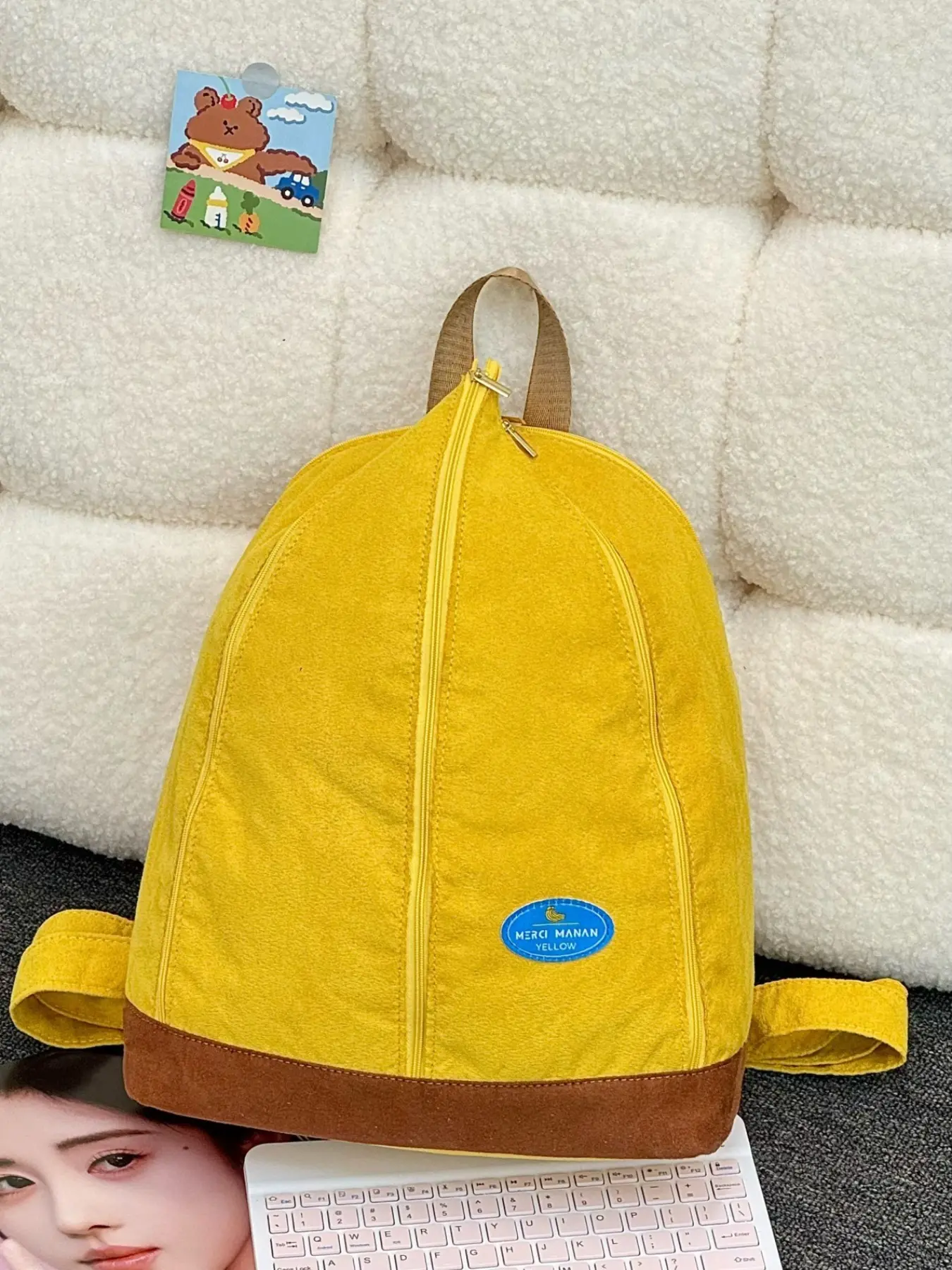 Trendy Mustard Corduroy Shell Backpack Unique Drawstring Bucket Bag for Students Commute Casual Outfit Trendy Mustard Corduroy Shell Backpack Unique Drawstring Bucket Bag for Students Commute Casual Outfit