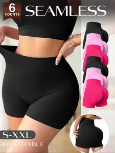 Morelect Women's High-Waisted Seamless Briefs, Soft Breathable No Sweat, Multi-Color Casual Shapewear, Sizes S-Xxl, 6 Pairs Pack