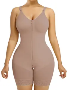 1 Count Women's Adjustable Shoulder Straps Full Body Shaper with Zipper & Hook Closure, Fajas Colombianas Shapewear, Body Shaping Underwear, Lace Decor Zipper Crotch Bodysuit, Abdomen Smoothing Butt Enhancing Shapewear, For Party & Occasions