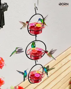 iBorn 2025 New Circular Hanging Hummingbird Feeder 3PCS - Bee-Proof Outdoor Feeders with Silicone Ports, 3OZ Mini Bird Feeder Gift for Garden Patio