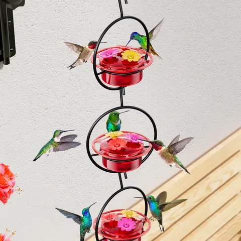 iBorn 2025 New Circular Hanging Hummingbird Feeder 3PCS - Bee-Proof Outdoor Feeders with Silicone Ports, 3OZ Mini Bird Feeder Gift for Garden Patio