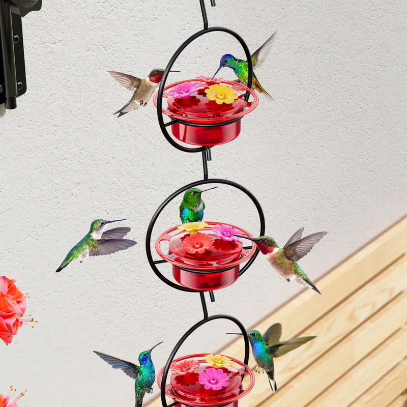 iBorn 2025 New Circular Hanging Hummingbird Feeder 3PCS - Bee-Proof Outdoor Feeders with Silicone Ports, 3OZ Mini Bird Feeder Gift for Garden Patio