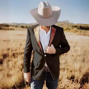 Men's Slim Fit Denim Blazer Jacket Western Cowboy Style Casual Streetwear Coat