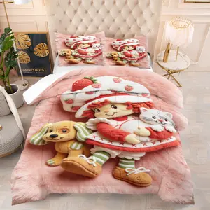Strawberry Girl Pattern Quilt, including 1 blanket and 1 or 2 pillowcases without a core, suitable for home or dormitory decoration, very suitable for moving gifts