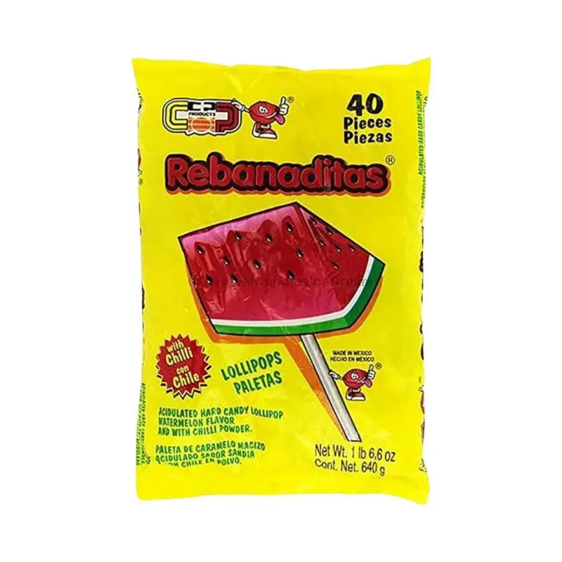 Vero Rebanaditas Watermelon Chili Lollipop (40 Count) Mexican Candy, Spicy, Sweet Snack Bonbon, Dulces Mexicanos