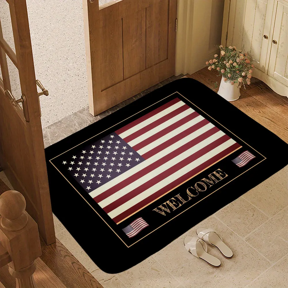 American Flag Welcome Doormat, Patriotic Stars and Stripes Area Rug, Non-Slip Indoor Outdoor Entrance Mat for Independence Day, Decorative Floor Carpet for Front Door Entryway, 4th of July Home Decor, Washable Door Mat