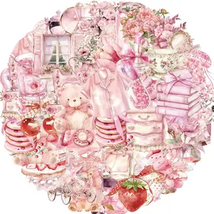 Pink Themed Pattern Sticker, 50pcs/set Waterproof Self Adhesive Decor Paper, Decor Sticker for Gift Greeting Card Water Bottle Laptop Phone, Ornaments