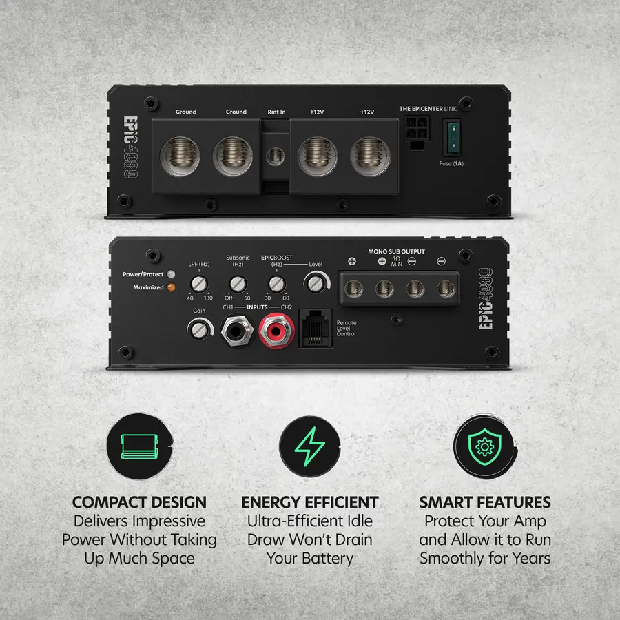 AudioControl EPIC Series EPIC4000 Monoblock Competition Car Audio External Amplifier - 4000W RMS Power Output, Speaker Autoreset Protection, Remote Control, High-Watts Subwoofer Bass & Large Subwoofer Amplifiers, Smart Car Audio Amplifiers